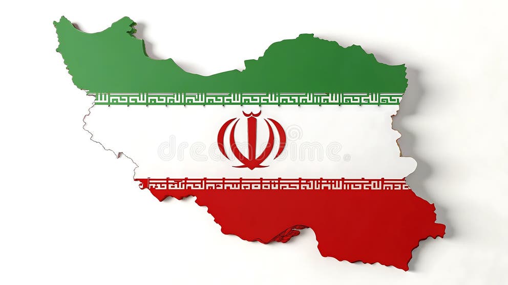 Iranian Flag Shaped As a Detailed Country Map Green White Red Emblem