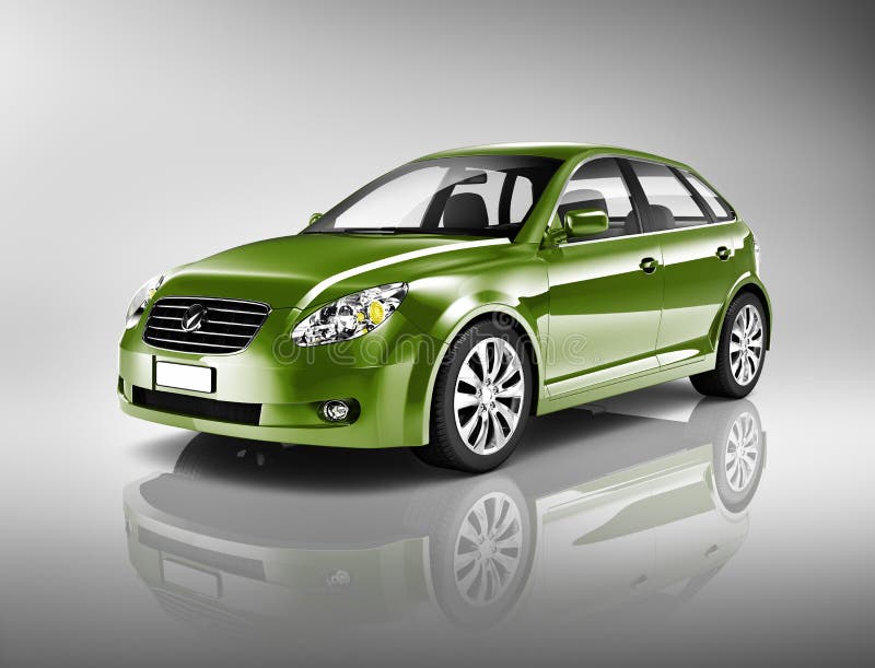 Three-Dimensional Shape Green Sedan Studio Shot