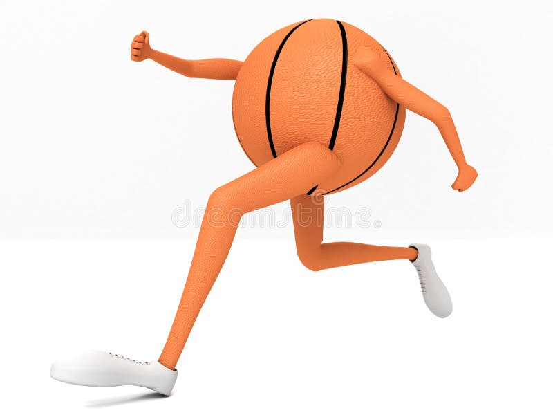 Three dimensional side view of running basket ball