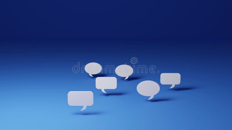 Three dimentional computer generated animation of white comment balloon on blue background