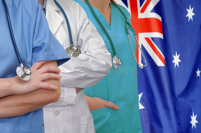 Three Doctors with Stethoscope on Australia Flag Stock Photo Image of intern, medical 256420004