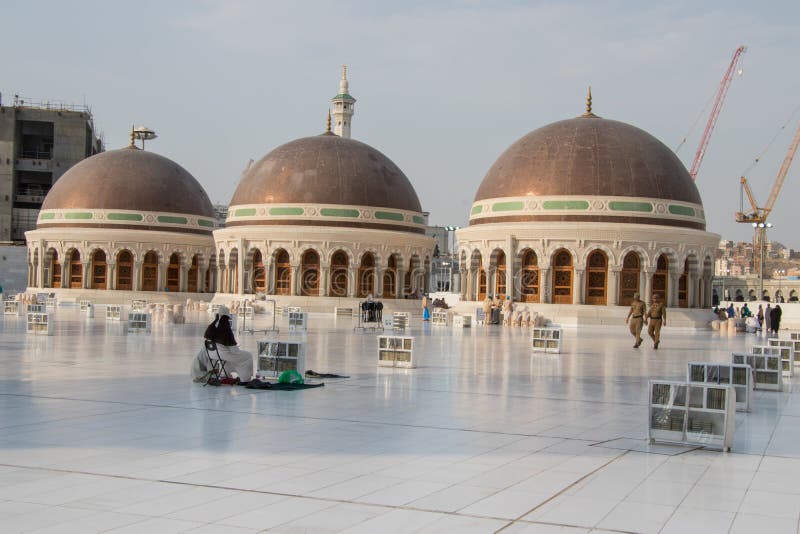 Three domes on the roof top of the Grand Mosque of Mecca. Masjid Al Haram. where Holy Kaaba is located.