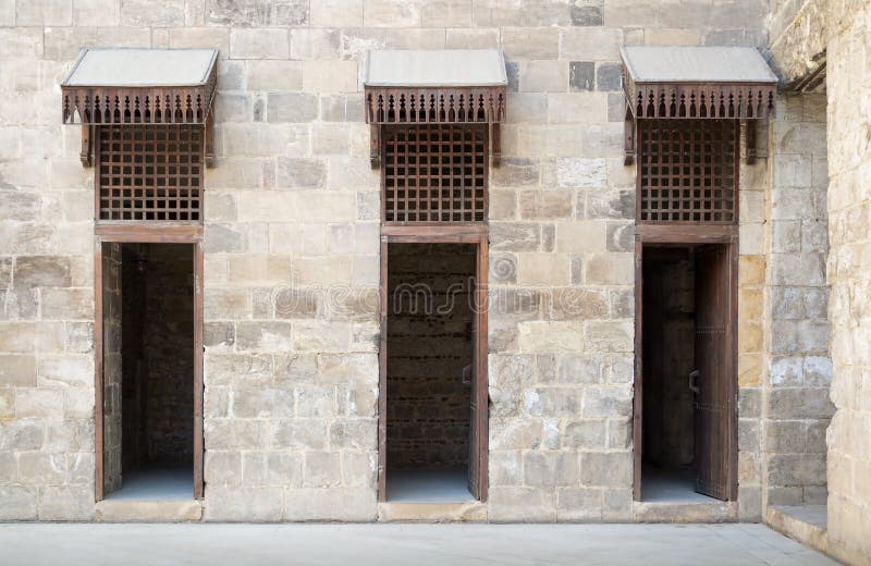 Three doors at the main courtyard of a historic mosque stock image Three doors at the main courtyard of a historic mosque stock image