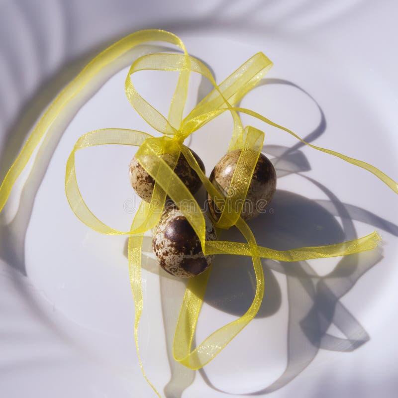 Three Easter quail eggs stock photo. Image of eggs, food 63212042