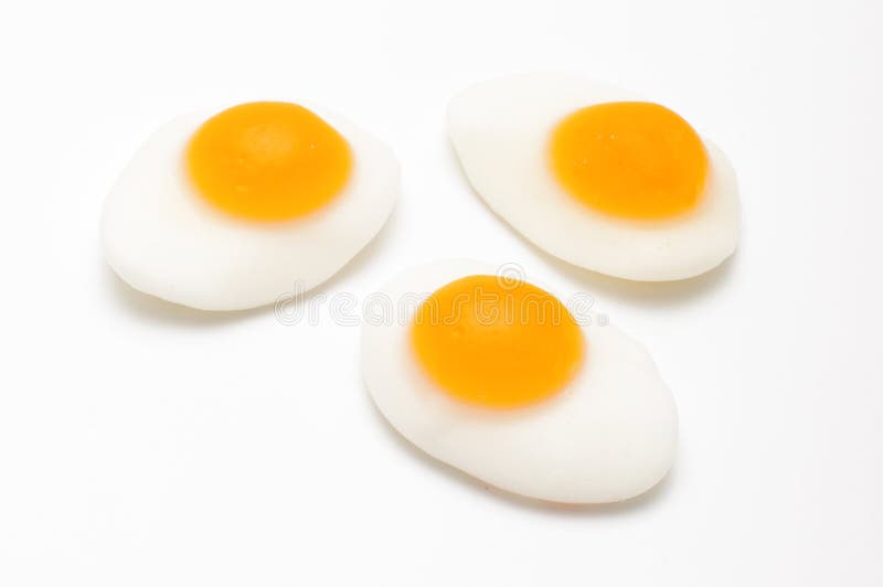 Three Egg Jelly Candy Isolated on the White Background Stock Photo