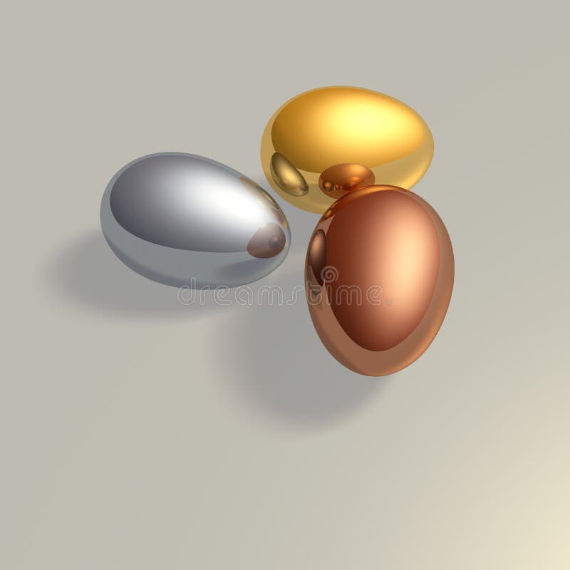 Three eggs of noble metals stock illustration. Illustration of object