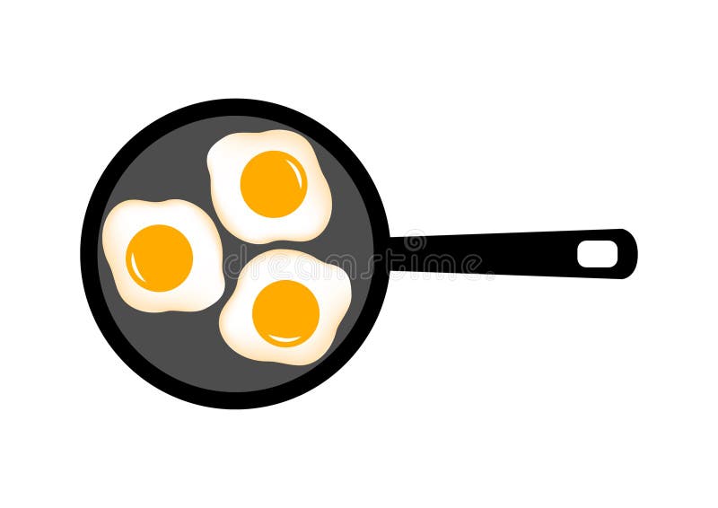 Three eggs on pan