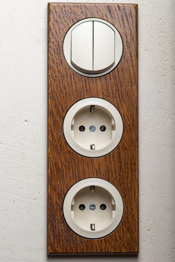 Three Electric White Outlet Socket on Gray Wall EU Standard Stock Photo Image of charge