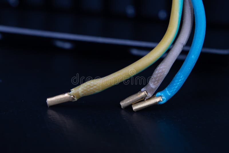 Three Electric Wires Terminated with Connectors. Electric Cables Ready