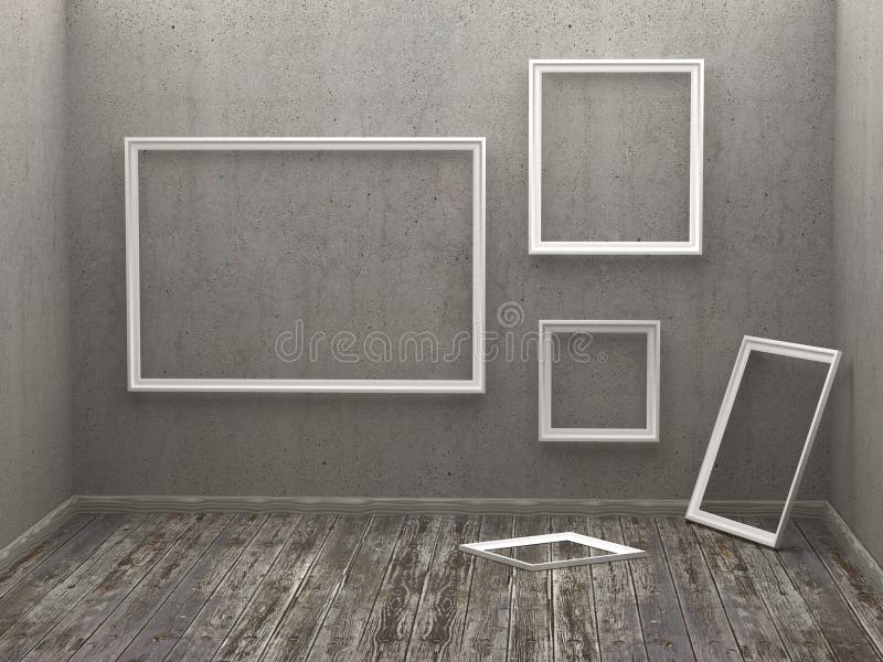 Three empty frames in a room vector illustration