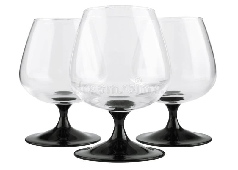 Three Empty Glass Footed Tumblers for Brandy Stock Photo Image of