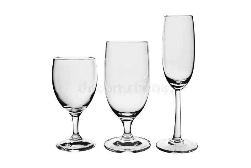 Three empty glasses on white