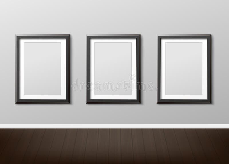 Three Empty Photo Frames Hanging on House Wall - Realistic Mockup Set ...