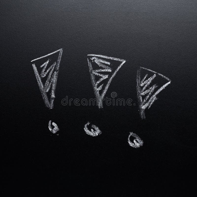 Three exclamation marks drawn on the black blackboard. Three exclamation marks drawn on the black blackboard