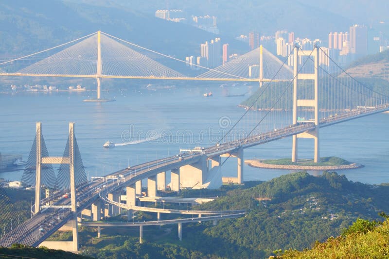 Three famous bridges in Hong Kong at day