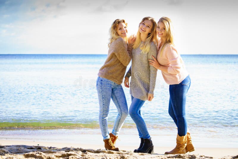 Three Fashionable Models Outdoor Stock Image - Image of trendy, seaside ...