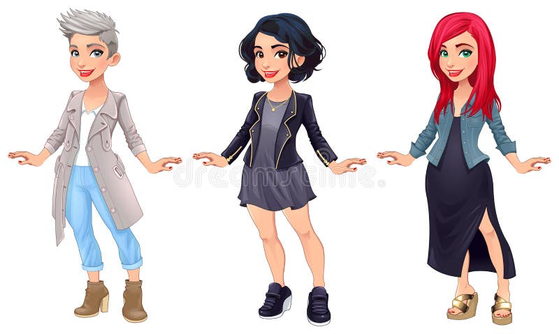 Three Female Cartoon Characters Stock Vector - Illustration of beauty, pose: 87527433 Three Female Cartoon Characters Stock Vector - Illustration of beauty, pose: 87527433
