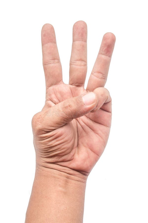 Three Fingers Holding a Finger on a White Background. Stock Photo