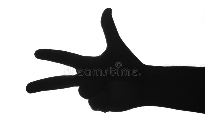 Man's three fingers silhouette isolated on white
