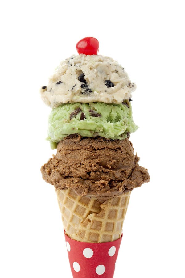 Three Flavor in One Ice Cream Cone Stock Photo Image of mint, fruit