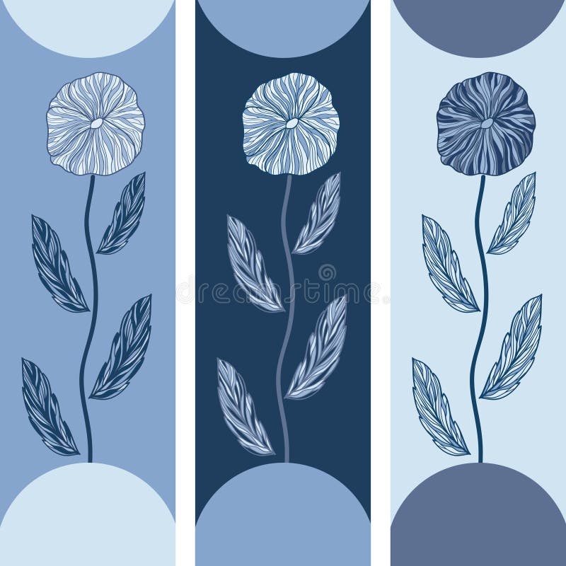 Three Spring Banners Flowers Abstract Background Stock Illustrations