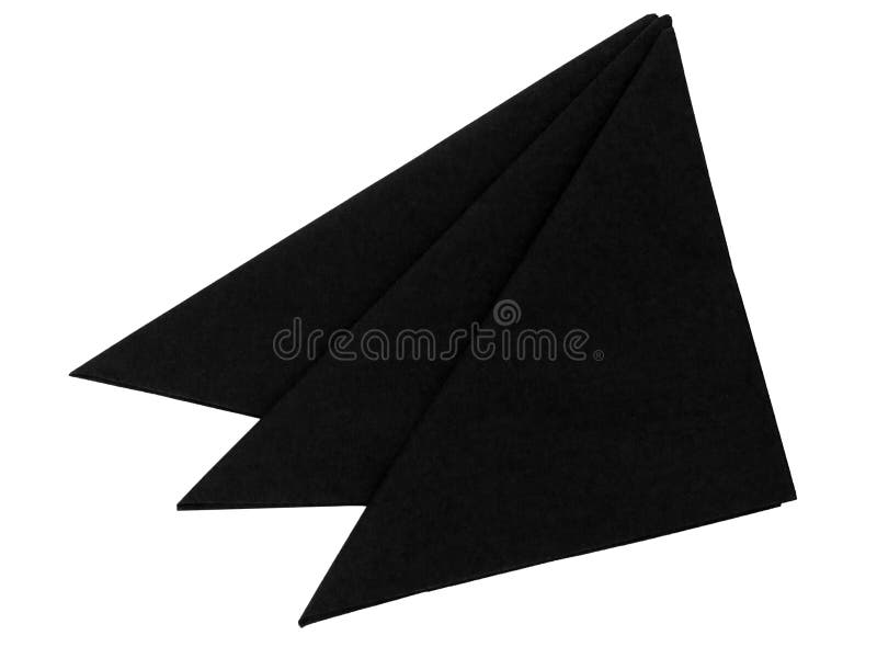 Three folded black paper serviettes, napkins isolated on white. For funeral, wake etc.