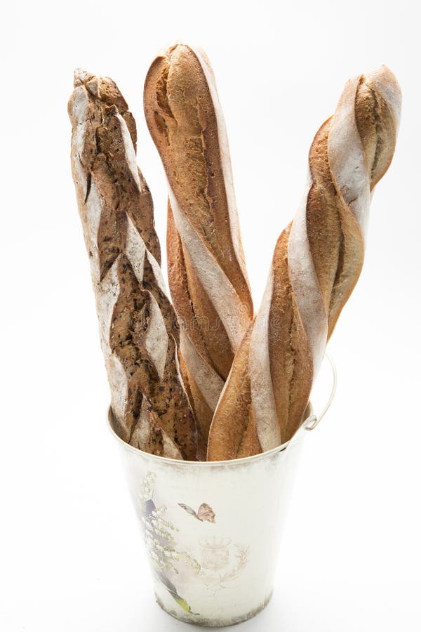 Three French Breads in Bucket Stock Image Image of meal, concept