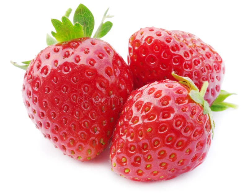 Three fresh, juicy and healthy strawberries