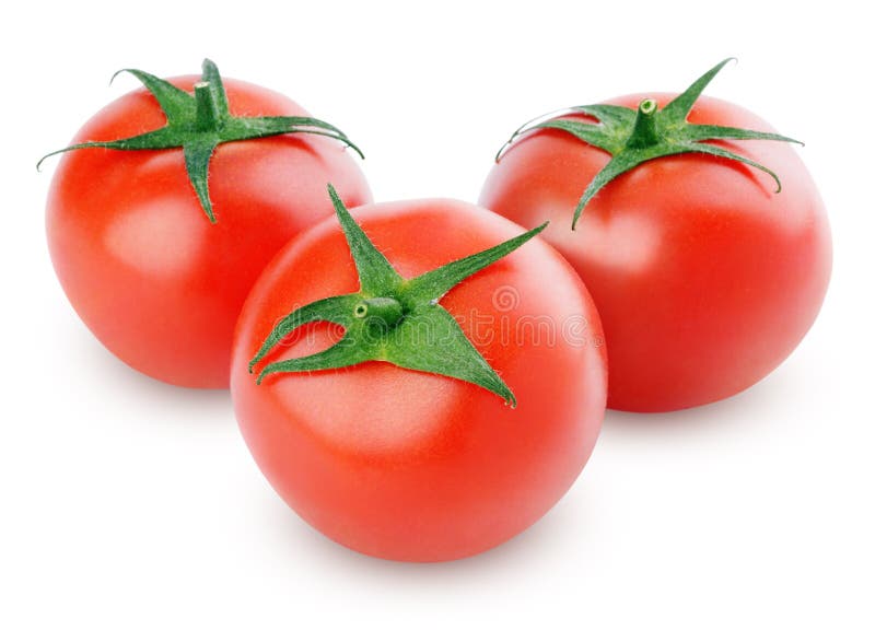 Three ripe red tomatoes isolated on white with clipping path. Three ripe red tomatoes isolated on white with clipping path