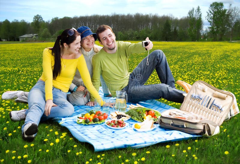 Three friends at picnic