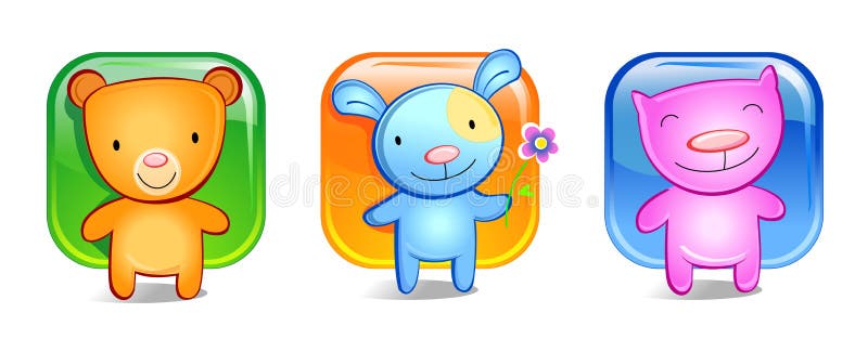 Cheerful cat, bear and the rabbit. A computer Illustration, animal-toys for children. Cheerful cat, bear and the rabbit. A computer Illustration, animal-toys for children