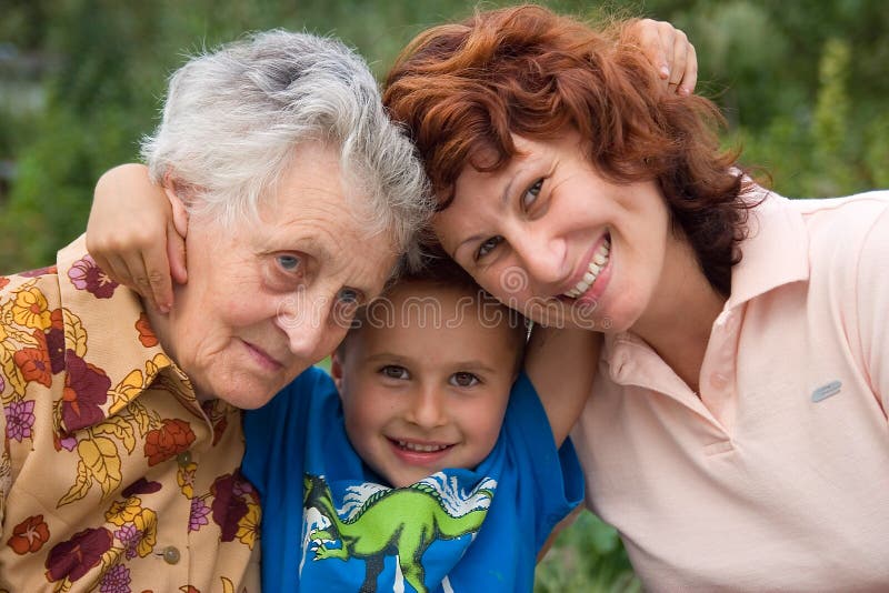 Great grandmother with her granddaughter and great grandchild. Old granny stock images, royalty-free photos and pictures