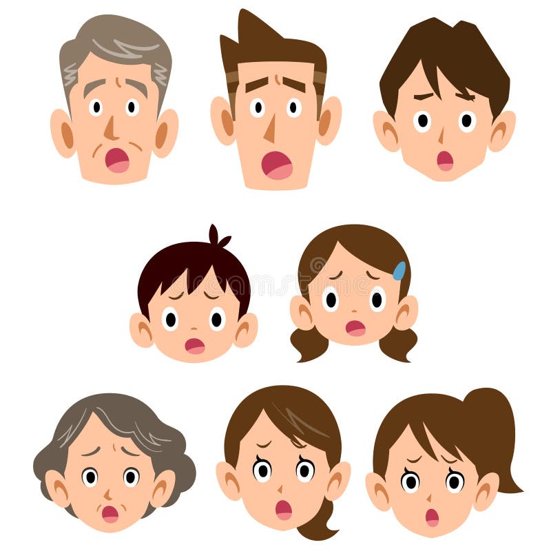 Three generations of family expression icon of trouble vector illustration