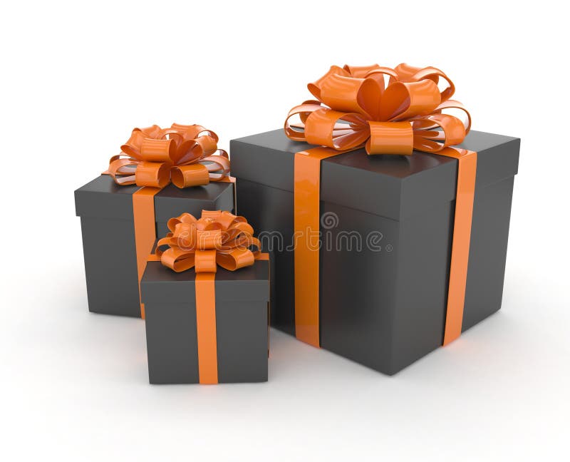 Three gift boxes with bows on white