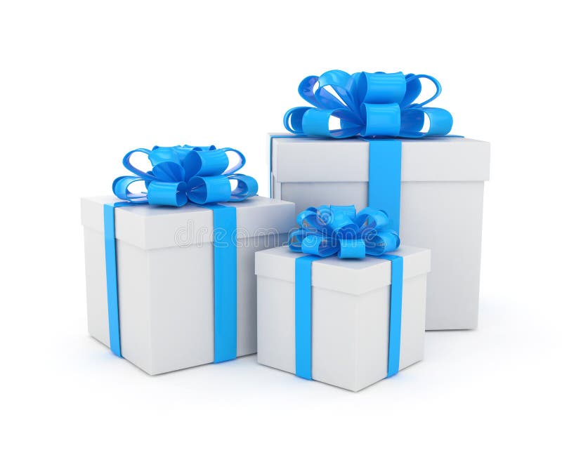 Three gift boxes with bows on white