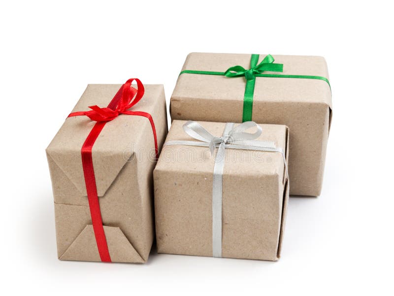 Three Gift Boxes from Recycled Paper Stock Photo Image of copy, white