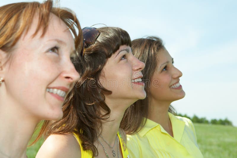 Three Girlfriend In Green Field Picture. Image 5444420
