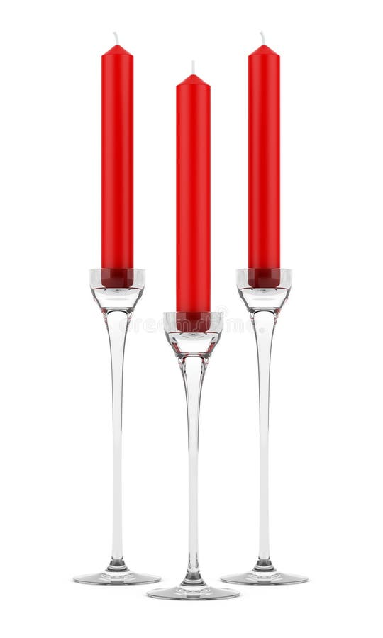Three Glass Candlesticks with Red Candles Isolated Stock Illustration Illustration of isolated