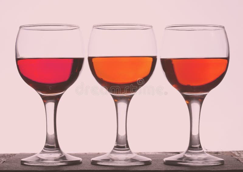 Three Glasses of Wine, Tinted Stock Photo Image of collection, pink