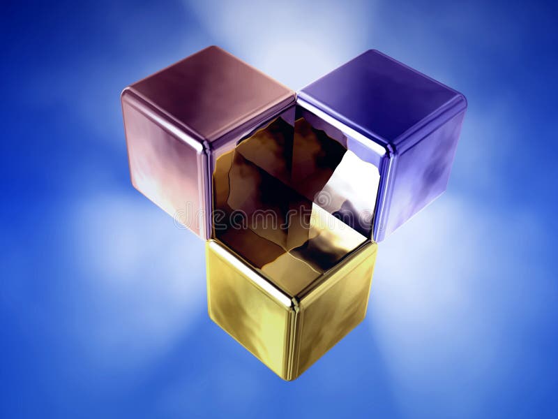 Three glowing cube vector illustration