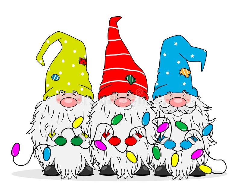 Three gnomes with Christmas lights