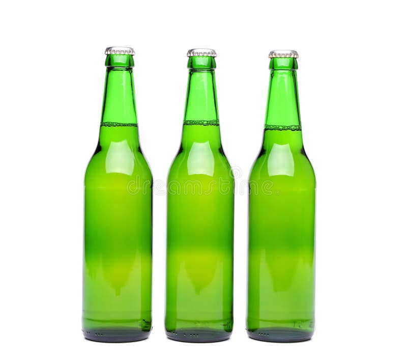 Three green beer bottle