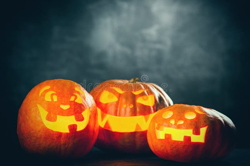 Three Halloween Jack O` Lantern Pumpkins Stock Photo Image of night