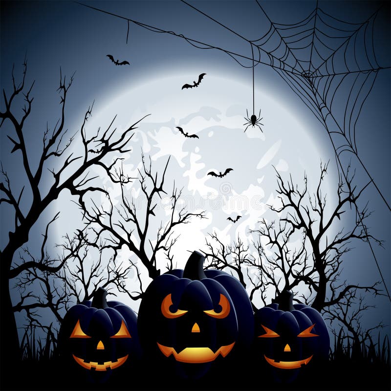 Halloween Night Haunted House with Bats and Pumpki Stock Vector ...