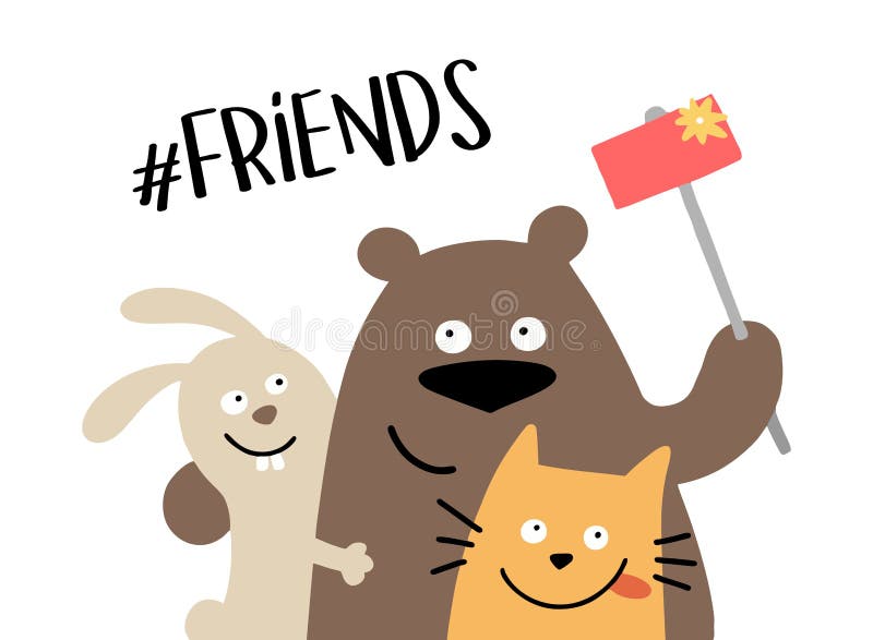 Three Happy Animal Friends Makes the Selfie with Smartphone. Friends Forever Illustration Cartoon Vector Poster Stock Vector - Illustration of phone, happy: 130005703 Three Happy Animal Friends Makes the Selfie with Smartphone. Friends Forever Illustration Cartoon Vector Poster Stock Vector - Illustration of phone, happy: 130005703