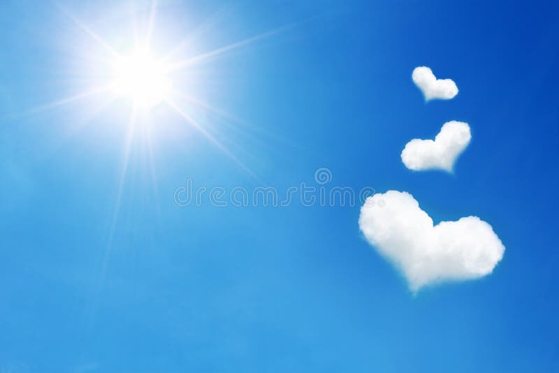three heart shaped cloud on blue sky with sunshine royalty free stock photography three heart shaped cloud on blue sky with sunshine royalty free stock photography