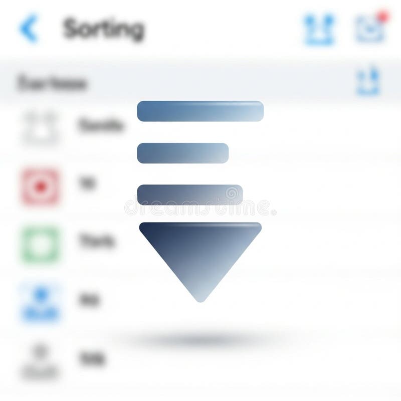 Three horizontal bars above an inverted triangle form an icon with a metallic stock illustration