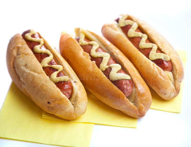 Three hot dogs stock photo. Image of quick, lunch, sauce 9577674