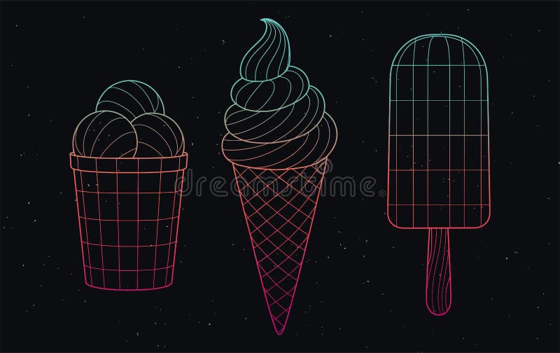 Ice creams wireframe style set. royalty free illustration