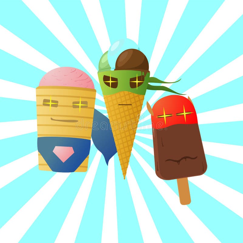 Three Ice Cream in the Form of a Superhero Stock Vector Illustration